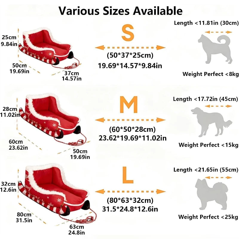 Sleigh Style Pet Sleeping Bed Fluffy Fleece Lined Dog Sofa Cushion Ultra‑Soft Non‑Slip Winter Christmas Decoration for Cats Dogs